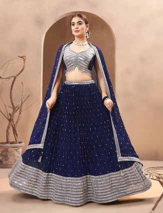 Elegant dark blue lehenga choli with dupatta