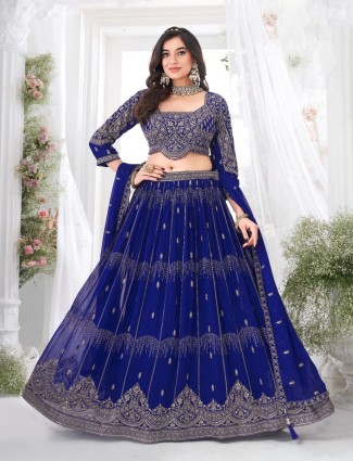 Elegant dark blue georgette lehenga choli