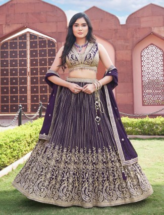 Stunning dark purple georgette lehenga choli