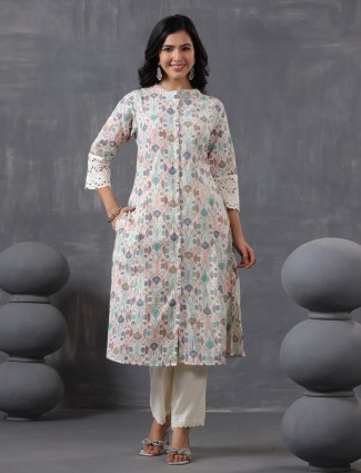 Stunning off-white printed cotton casual kurti