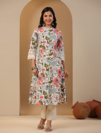 Stunning white printed kurti in cotton