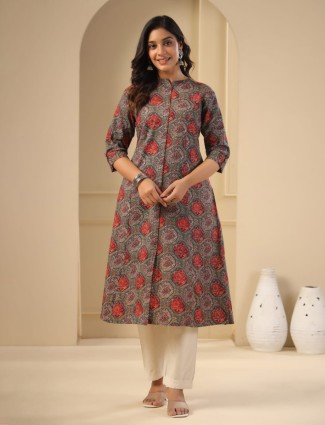 Trendy brown kurti cotton printed kurti