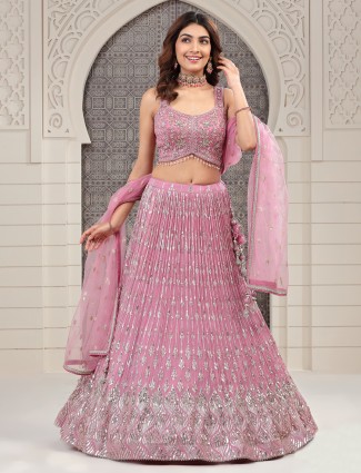 Muave pink lehenga choli in georgette