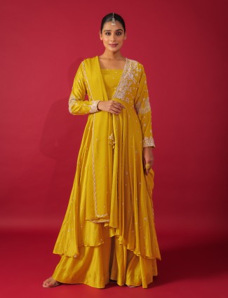 Stunning mustard yellow georgette lehenga suit