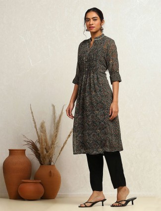  BIBA dark green printed georgette kurti