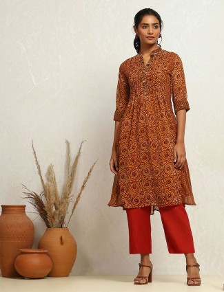 BIBA cotton mustard yellow printed kurti