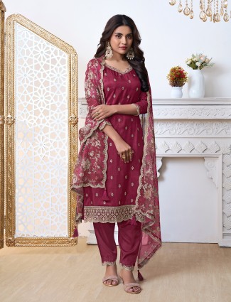 Elegant wine silk salwar suit