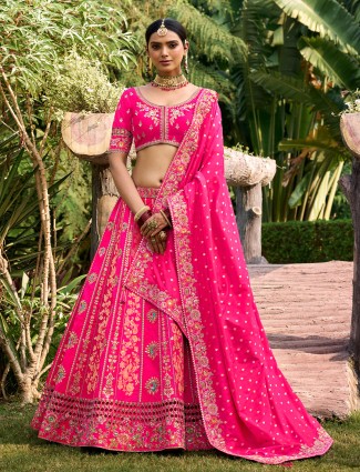 Awesome magenta banarasi silk unstitched lehenga choli