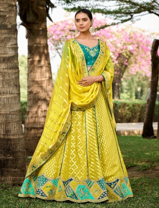 Beautiful lemon yellow unstitched lehenga choli