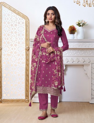 Stunning purple silk salwar suit with dupatta