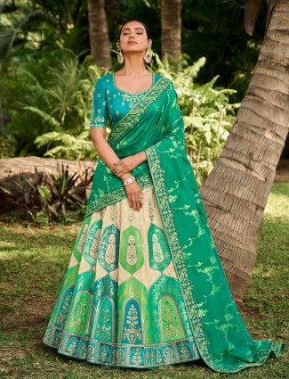 Elegant green unstitched lehenga choli