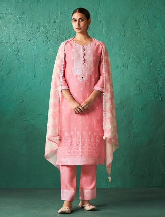 Beautiful peach cotton silk kurti set