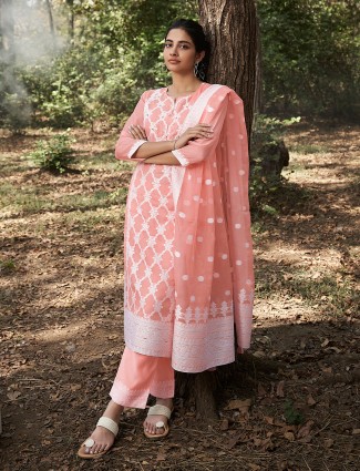 Awesome peach cotton silk kurti set