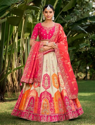 Stylish beige banarasi silk lehenga choli