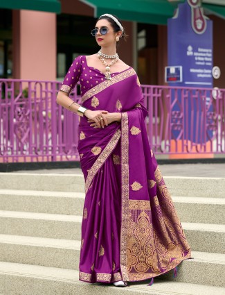 Newest purple saree with contrast border