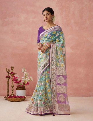 Beautiful light blue printed saree