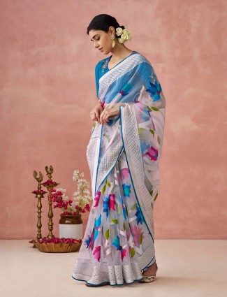 Beautiful white printed saree for party wear