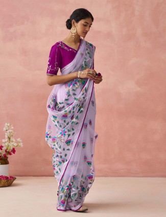 Classy light purple printed saree