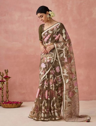 Gorgeous brown soft organza saree