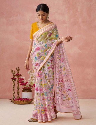 Gorgeous light pink soft organza saree