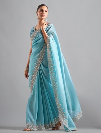 Latest chiffon saree in sky blue