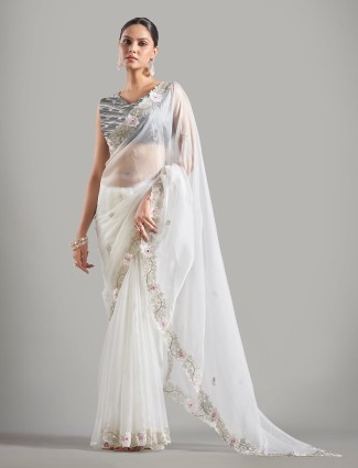 Latest white tissue silk saree