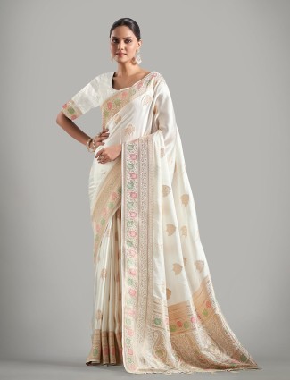 Off-white thread weaving banarasi silk saree