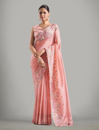 Stunning peach chiffon saree