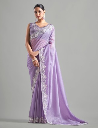 Trendy purple chiffon saree for party wear