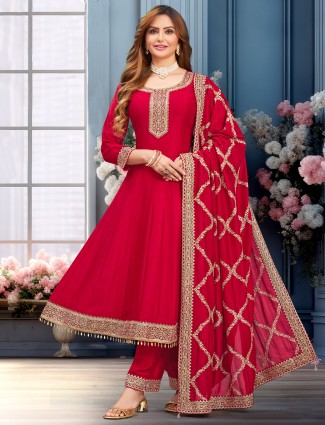 Latest magenta silk festive style salwar suit with dupatta