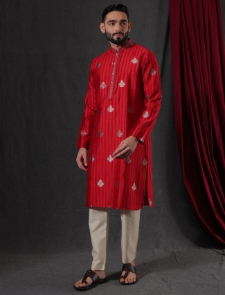 Newest red silk kurta suit for men