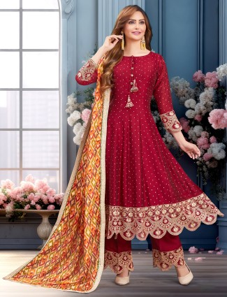 Classic maroon silk festive style salwar suit