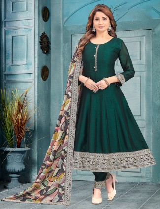 Latest green silk salwar suit with dupatta