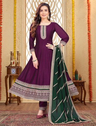 Stunning dark purple salwar suit with matching dupatta