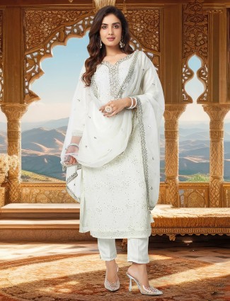 Stunning white silk salwar suit for festive season
