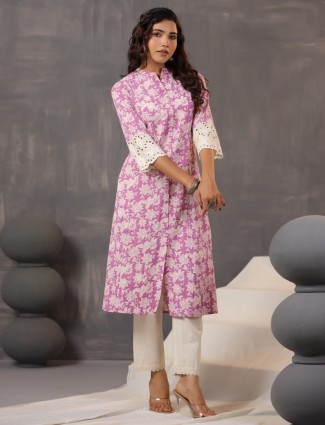 Stylish purple printed cotton silk kurti