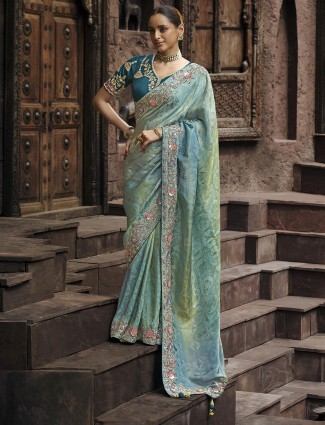 Newest pista green wedding style saree