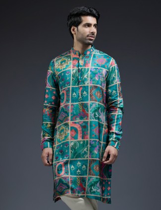 Newest rama green silk ethnic printed kurta suit
