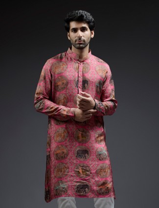 Awesome pink ajarakh printed silk kurta suit