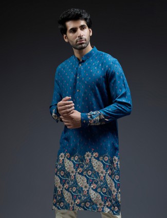 Trendy blue zarookha printed silk kurta suit