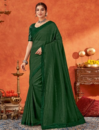 Beautiful dark green festive wear chiffon saree