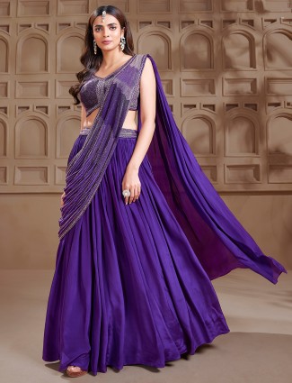 Dark purple satin party style lehenga choli