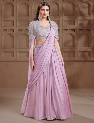 Elegant lilac purple chiffon party wear lehenga choli