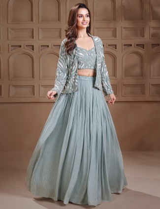 Grey jacket style party wear lehenga choli