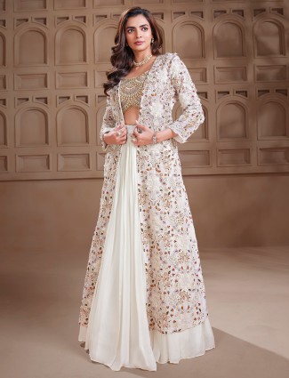 Newest georgette cream shrug style lehenga choli