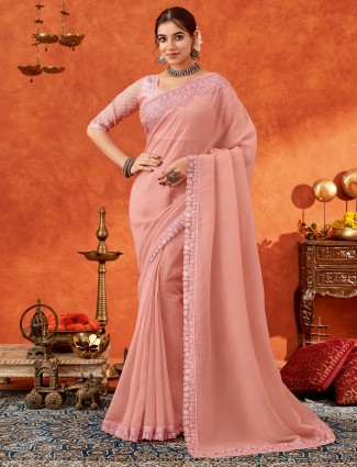 Peach chiffon saree for party wear