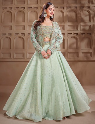 Latest pista green georgette party style lehenga choli