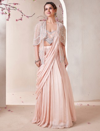 Pretty peach lehenga choli with attetched dupatta