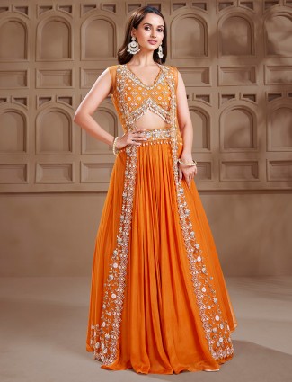 Stunning orange georgette festive style lehenga choli