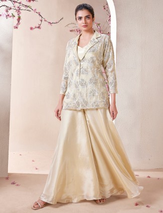 Attractive cream tissue silk palazzo suit